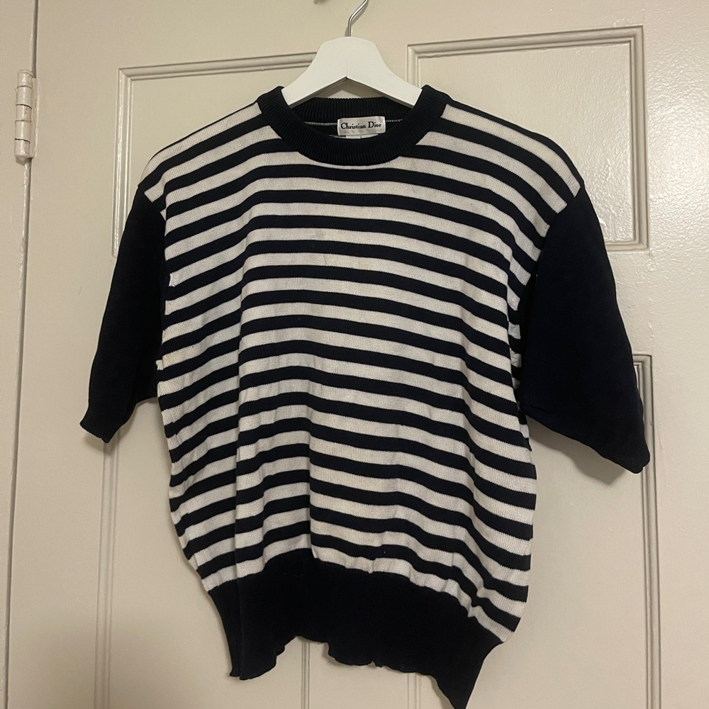 Dior Tee L - black & white stripe knit